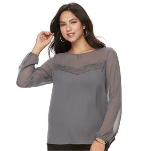 Apt. 9 Sheer Yoke Top Gull Gray